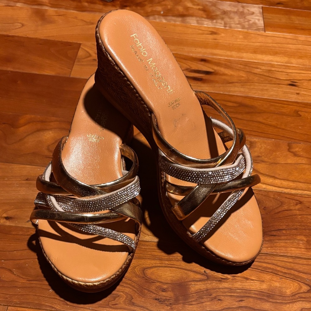 Fabio Maggenti Gold Straps Wedge Shoes Made in Italy